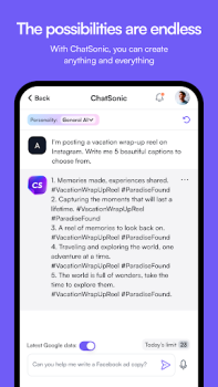 Scaricare ChatSonic: Super ChatGPT App Lavoro per Android Screenshot 7