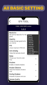 Scaricare GFX tool for pubg new state Strumenti per Android Screenshot 3